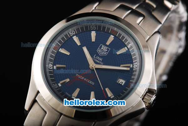 Tag Heuer Link Tiger Woods Automatic Movement Full Steel with Blue Dial and Stick Markers - Click Image to Close